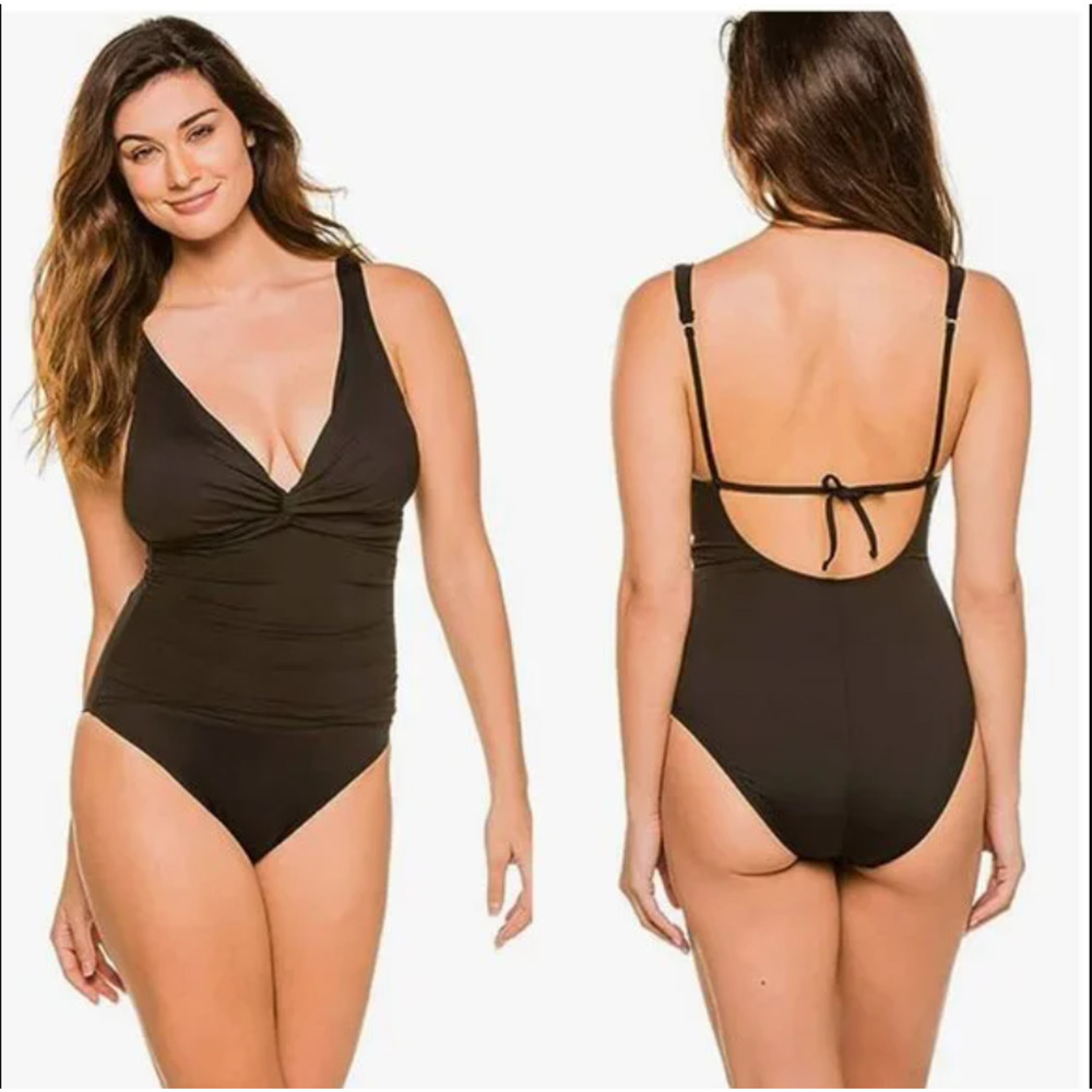 La Blanca Island Goddess Twist Front Underwire Mio One Piece Swimsuit Black 6